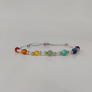 7 Chakra Bracelet Adjustable Cord Gemstones 6mm Beads Spiritual Boho Jewelry